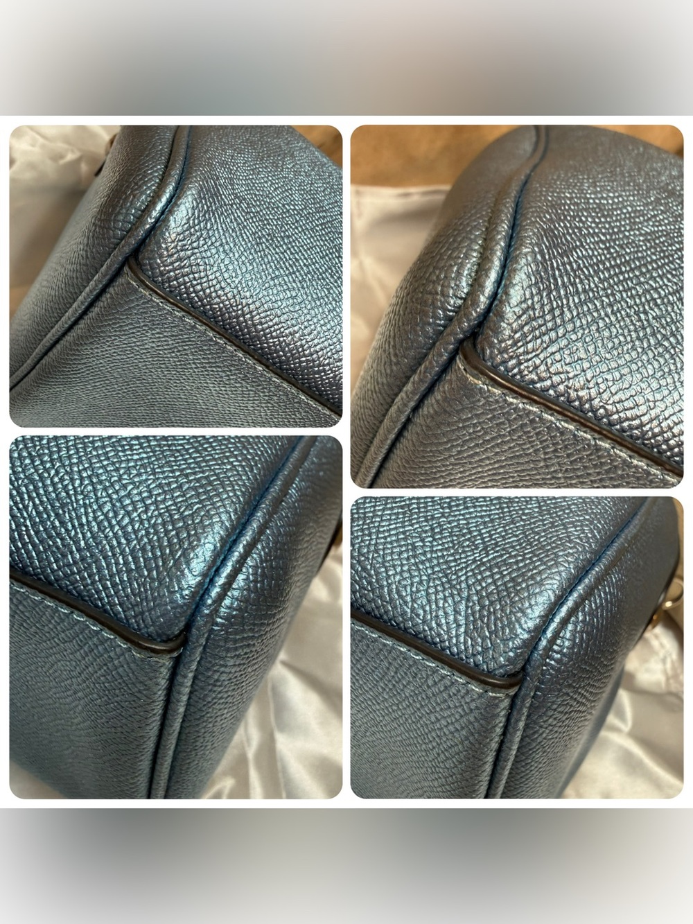 Coach Metallic Blue Mini Bennett Satchel Crossbody Bag Leather - Picture 15 of 15